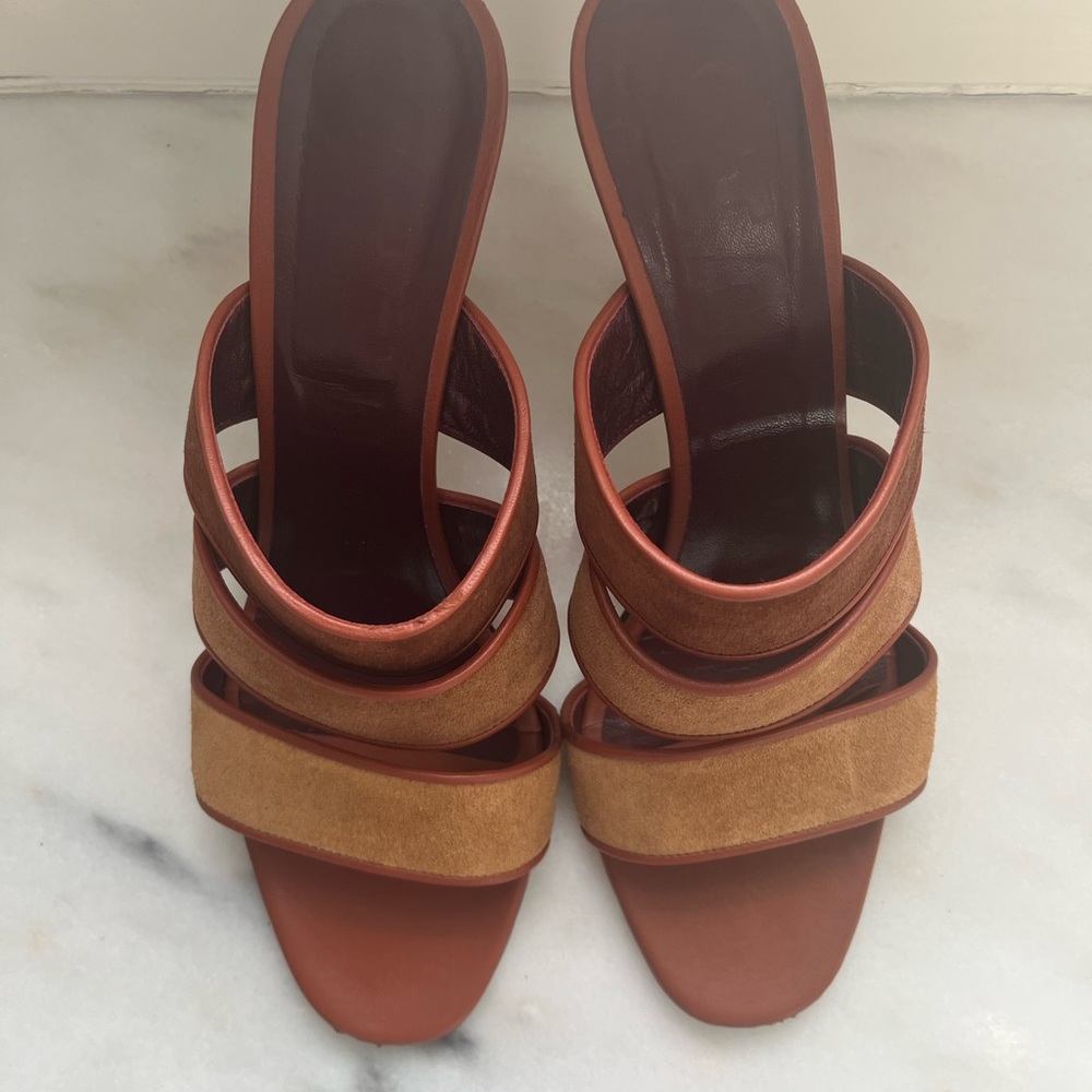 STAUD Sonny Sandal Shoe Cognac Multi Open Toe Slip On Mule Sz 39 - 8.5 9 XL Cond